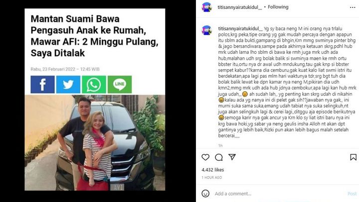 Mawar AFI Terlalu Polos, Eks Suami Selingkuh Sejak Lama