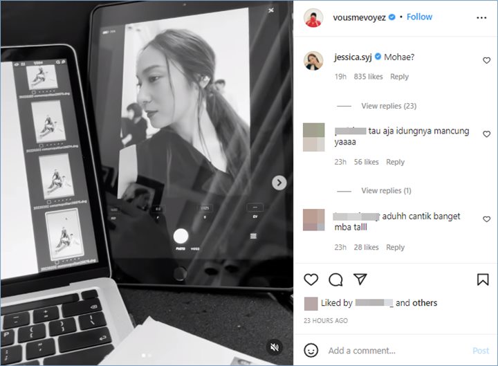 Jessica memberikan komentar di unggahan baru Krystal