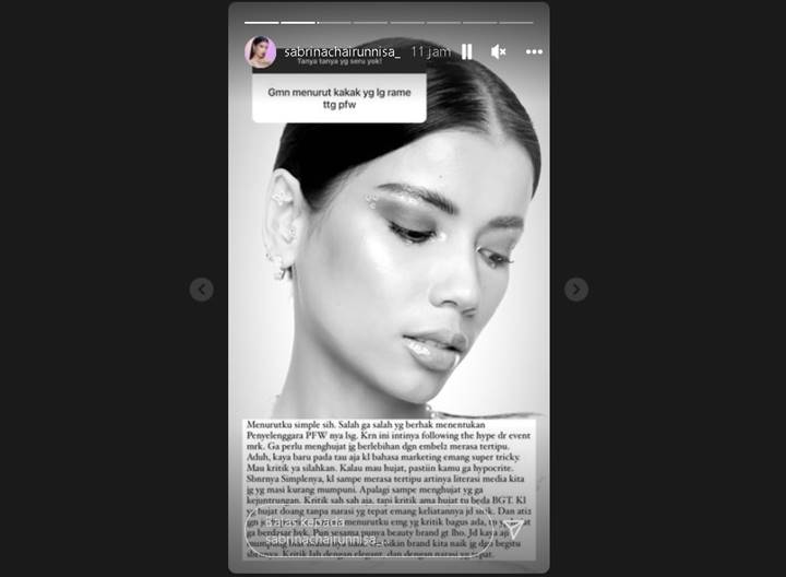 Simple, Pandangan Sabrina Chairunnisa Soal Kehebohan Brand Indonesia Klaim ke Paris Fashion Week