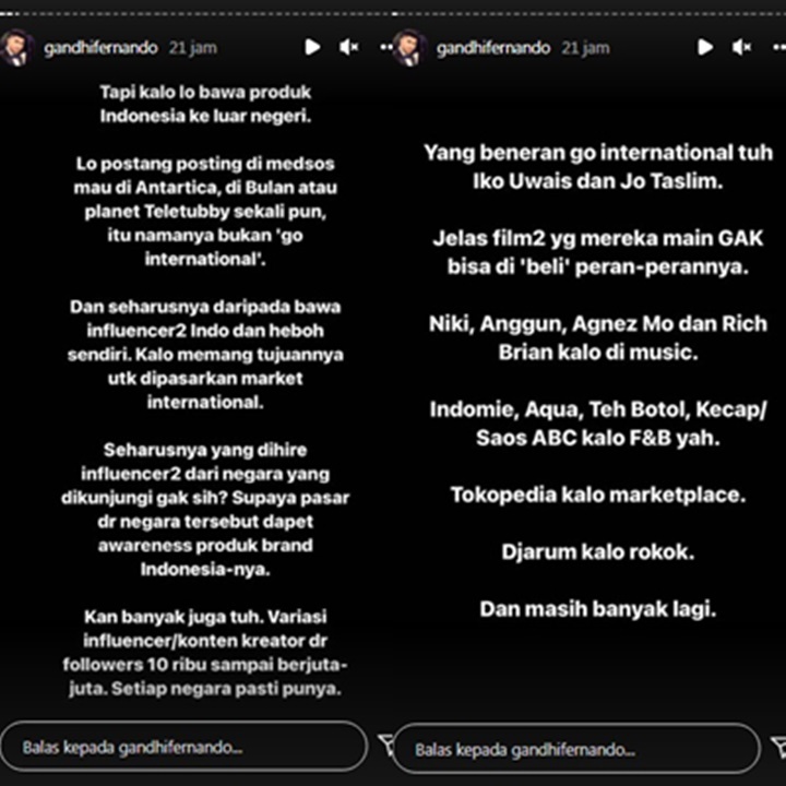 Gandhi Fernando Kritik Brand Lokal Ngaku Go Internasional