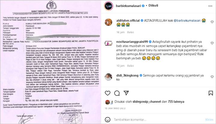 Barbie Kumalasari Jadi Korban Jambret, Kalung Berlian Rp 400 Juta Raib Begini Kronologinya