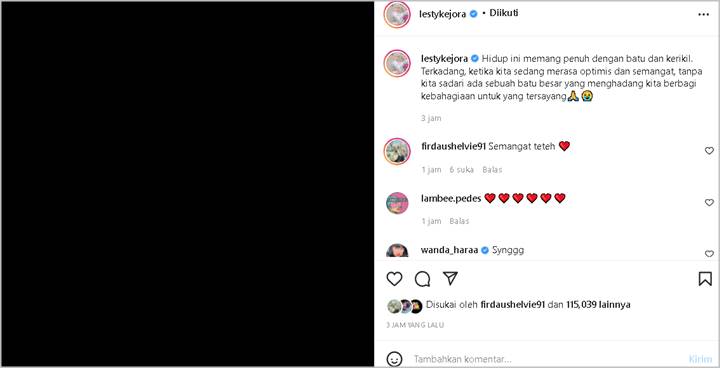 Lesti Kejora Mendadak Unggah Foto Hitam Curhat Soal Dihadang ‘Batu Besar’, Tuai Tanda Tanya