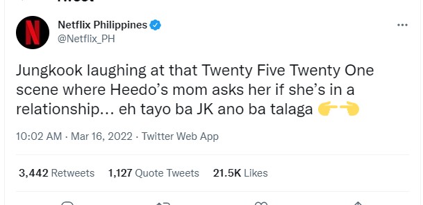Jungkook BTS Ketahuan Nonton \'Twenty Five Twenty One\', Netflix Ikutan Bereaksi Heboh