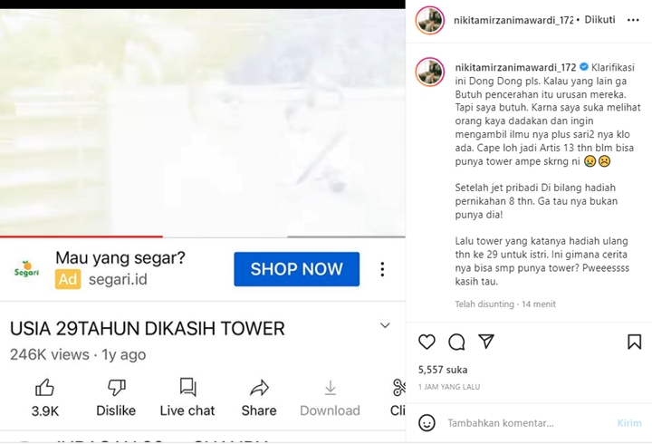 Usai Jet Pribadi, Nikita Mirzani Minta Shandy Purnamasari Klarifikasi Soal Dikasih Tower