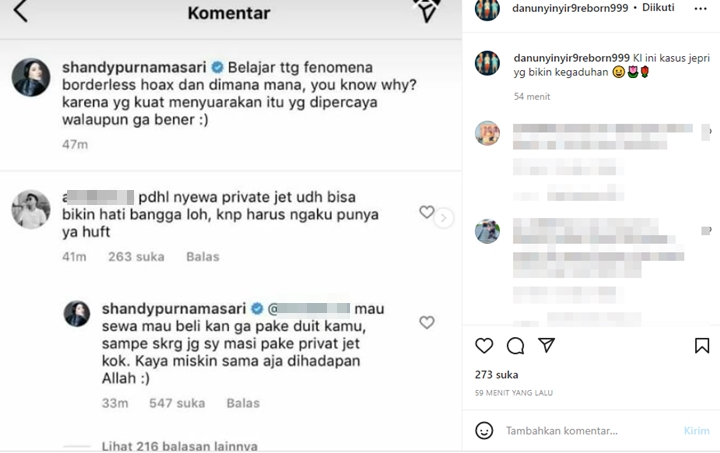 Shandy Purnamasari Bereaksi Disinggung Jet Pribadi Cuma Sewa: Kaya Miskin Sama di Hadapan Allah!