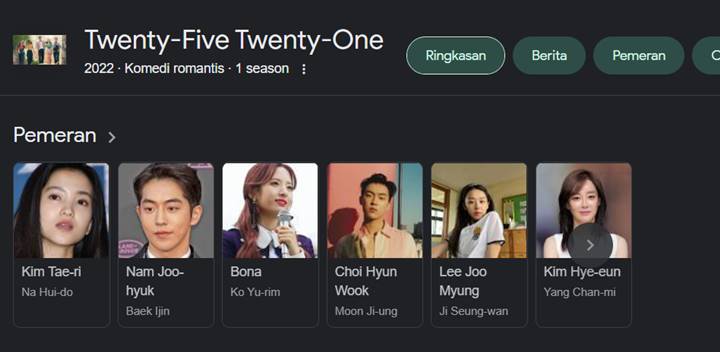 Genre drama tvN \'Twenty-Five, Twenty-One\' kembali berubah di pencarian Google