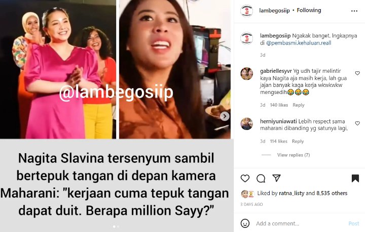 Korban Nyinyiran Nikita Mirzani, Nagita Slavina dan Maharani Kemala Pamer Reaksi Makjleb?