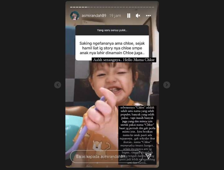 Asmirandah Beri Respons Usai Banjir DM Fans Minta Izin Tiru Nama Chloe, Sarankan Begini