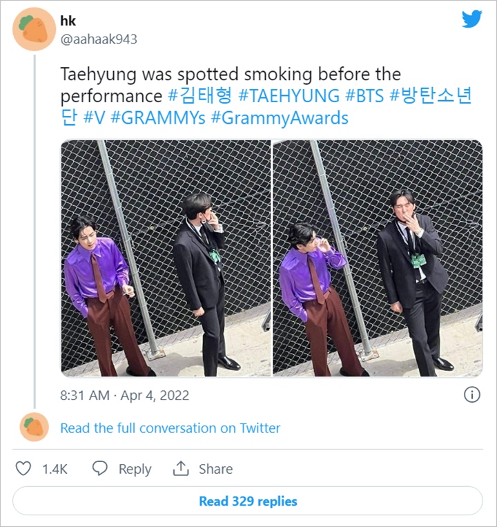Beredar Foto V BTS Merokok Sebelum Grammy Dimulai 1