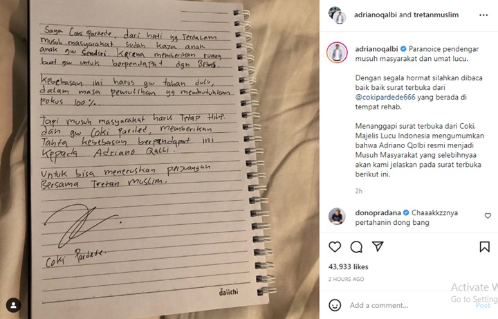 Isi Surat Coki Pardede dari Dalam Tempat Rehab Banjir Protes: Nulisnya di Bawah Tekanan?