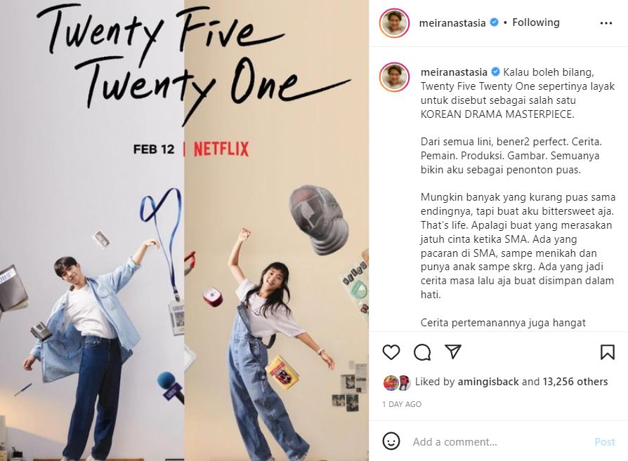 Istri Ernest Prakasa Puji Habis-habisan Drama Korea \'Twenty Five Twenty One\': Masterpiece!