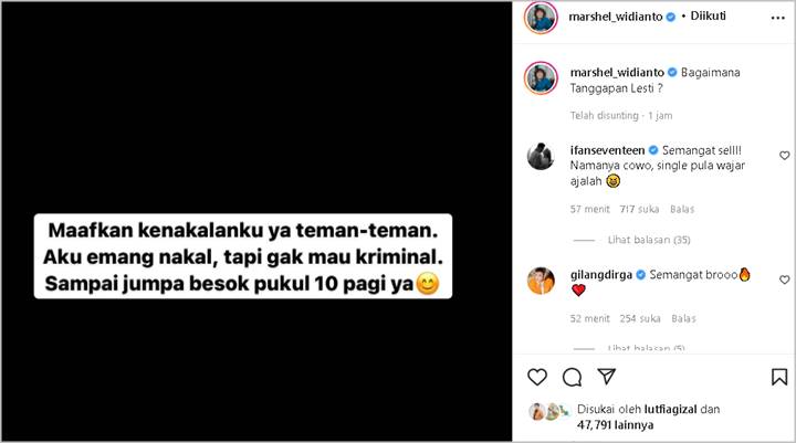 Marshel Widianto Minta Maaf Singgung Kenakalan, Siap Diperiksa Besok
