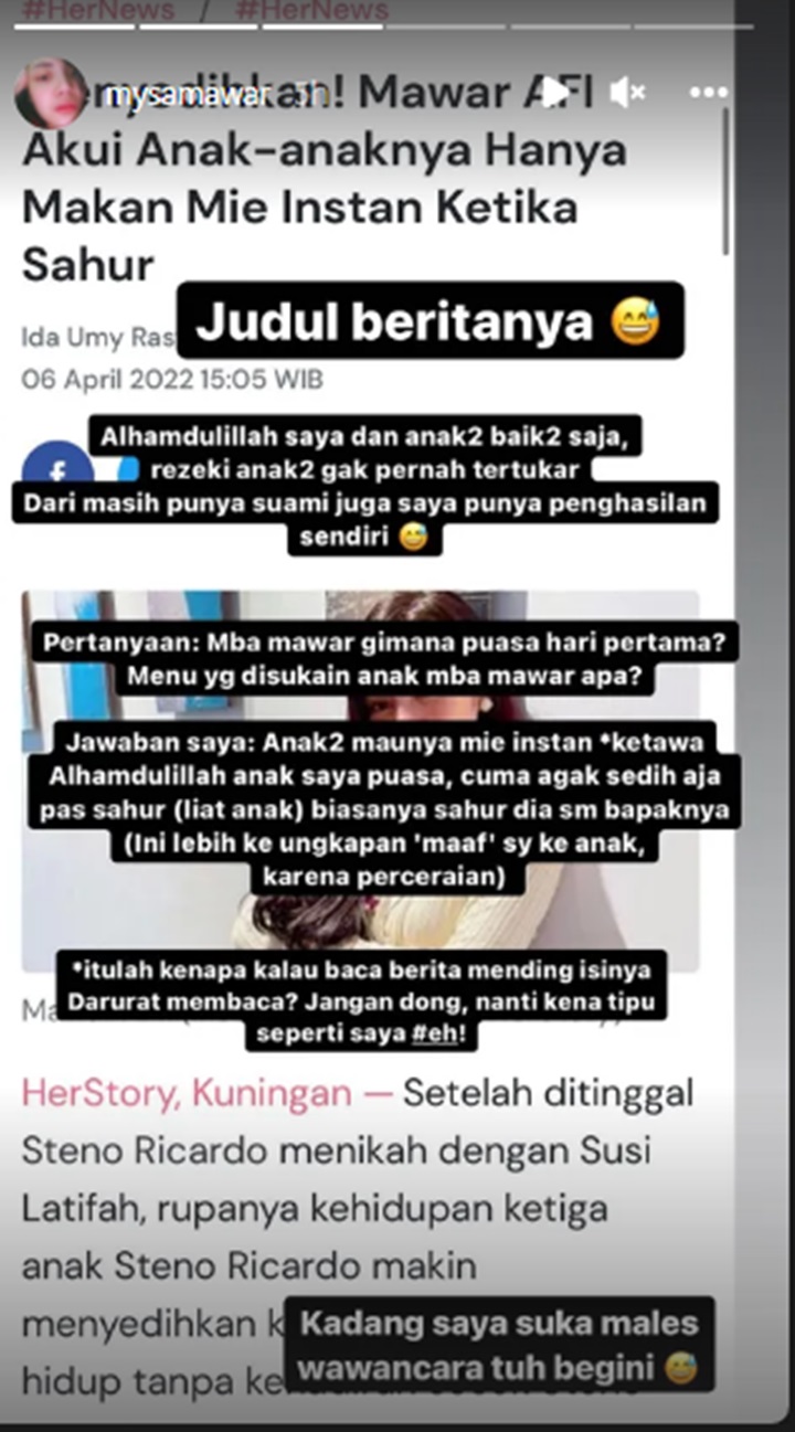Mawar AFI Klarifikasi Kabar Dirinya Disebut Hanya Berikan Anak-Anak Makan Mie Instan