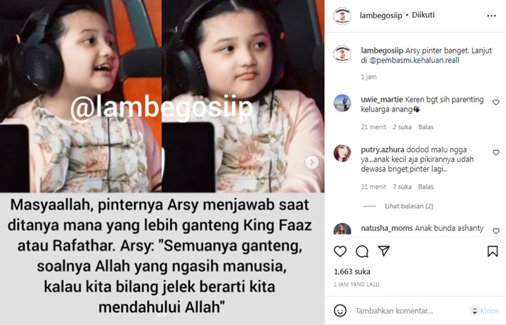 Arsy Hermansyah Beri Jawaban Bijak Saat Ditanya Siapa yang Lebih Ganteng, Rafathar Atau King Faaz?