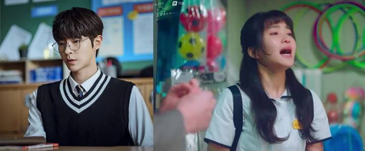 Hwang In Yeop dan Kim Tae Ri dengan seragam SMA