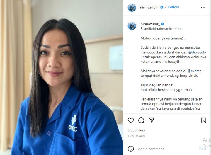 Nirina Zubir Kabarkan Harus Jalani Operasi Hari Ini, Kenapa?