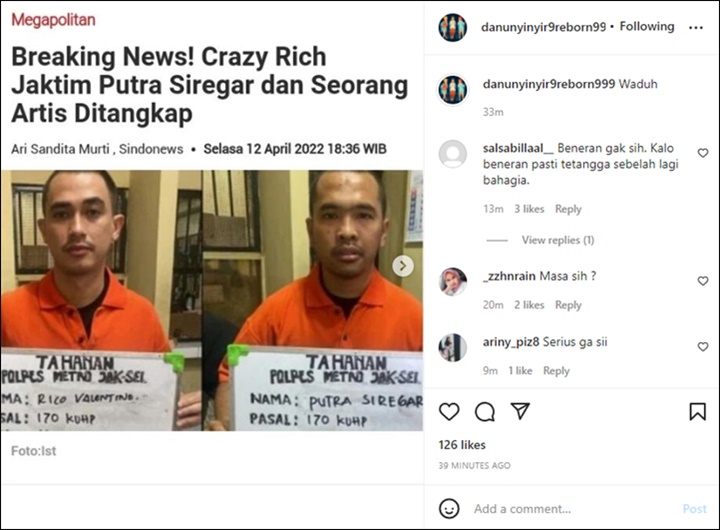 Putra Siregar Ditangkap Polisi Kasus Pengeroyokan, Tampang Lesu Pakai Baju Oren Viral