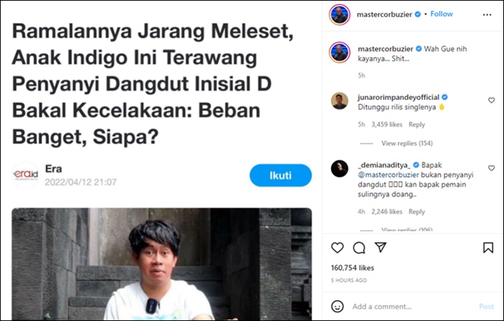 Penyanyi Inisial D Diramal Bakal Alami Kecelakaan, Komentar Deddy Corbuzier Bikin Riuh