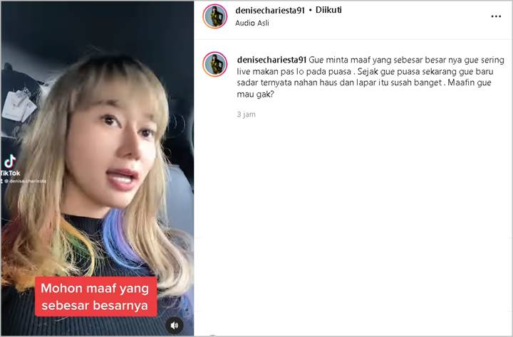 Lakukan Ini di Bulan Ramadan, Denise Chariesta Mendadak Minta Maaf: Gue Baru Sadar