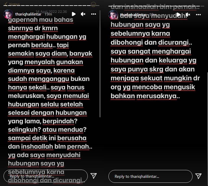 Memanas, Thariq Halilintar Lantang Peringatkan Chandrika Chika Stop Ganggu Hidupnya