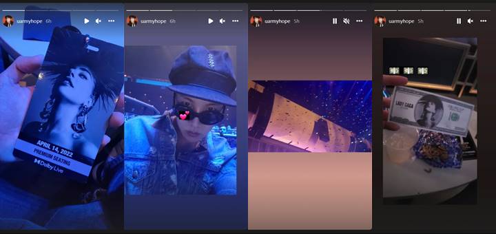 J-Hope BTS menunjukkan momen menonton konser Lady Gaga
