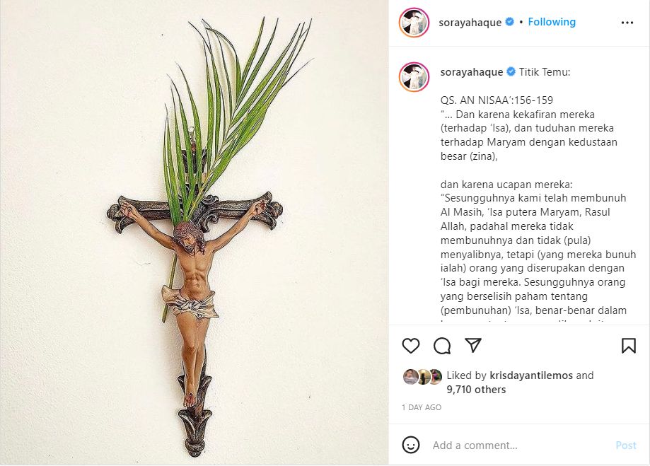 Soraya Haque Selipkan Ayat Alquran Saat Pajang Salib Yesus di Hari Paskah