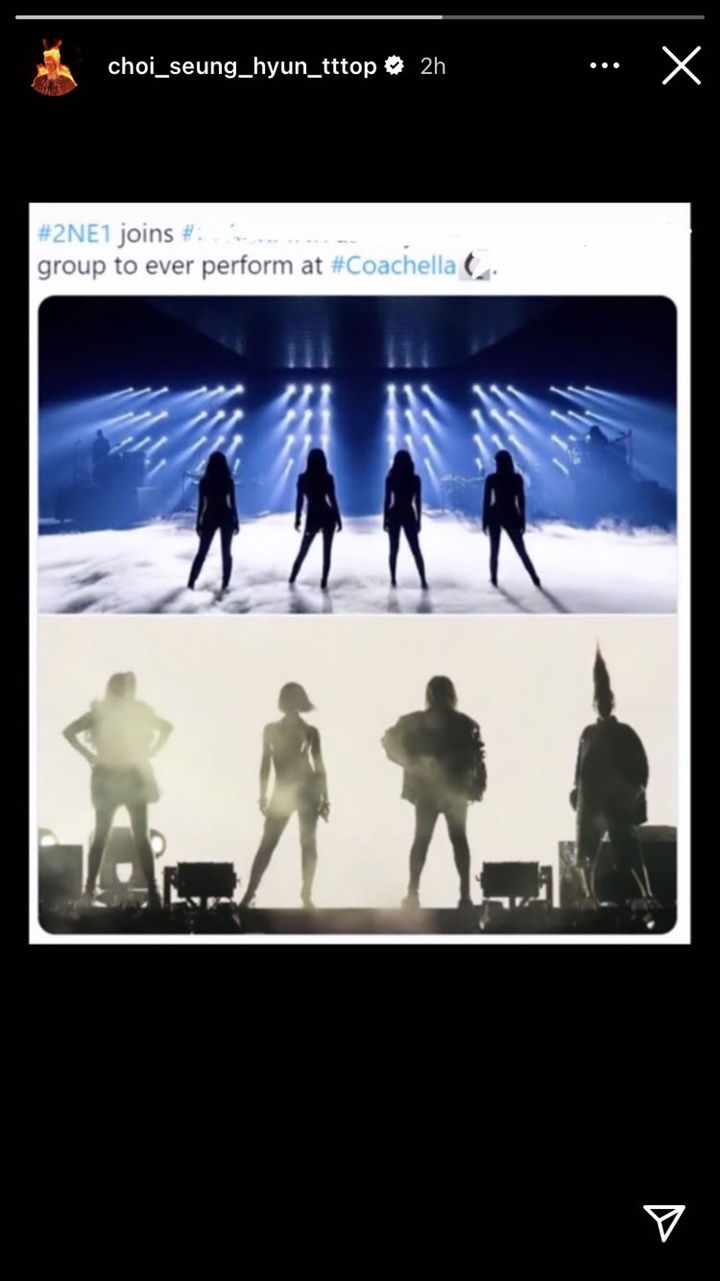 T.O.P BIGBANG menunjukkan antusiasme karena 2NE1 reuni di panggung Coachella 2022