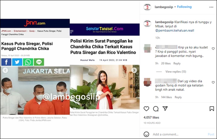 Chandrika Chika Dapat Surat Panggilan Resmi dari Polisi, Komentar Netter Sadis