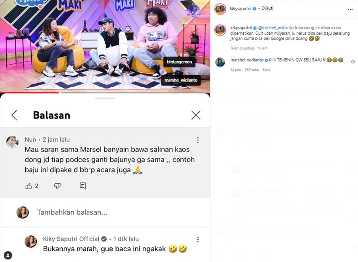 Marshel Widianto Dikritik Tak Pernah Ganti Baju, Kiky Saputri Ikut Beri Sindiran Menohok