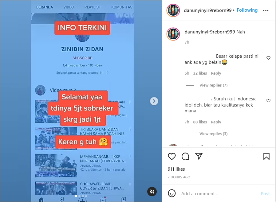 Minta Maaf Lagi, Zinidin Zidan Ketar-ketir Subcribers Turun Jadi 1 Juta?