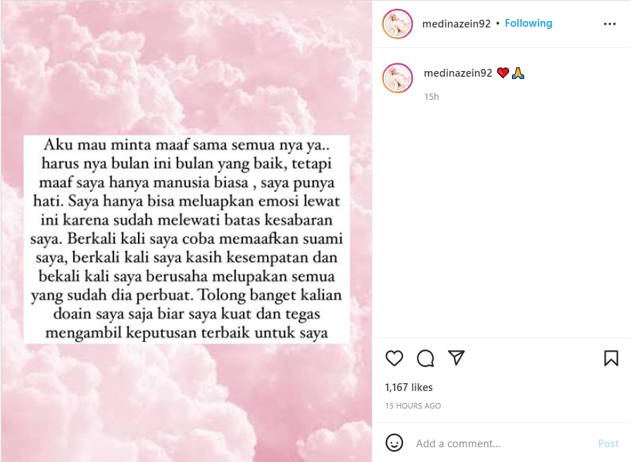 Usai Bongkar Sosok Diduga Selingkuhan Suami, Medina Zein Mendadak Ucap Permintaan Maaf