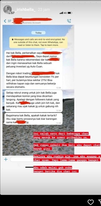Irish Bella Ngamuk Nomornya Disebar ke Pihak Investasi Bodong, Sebut Gara-gara Orang Terdekat