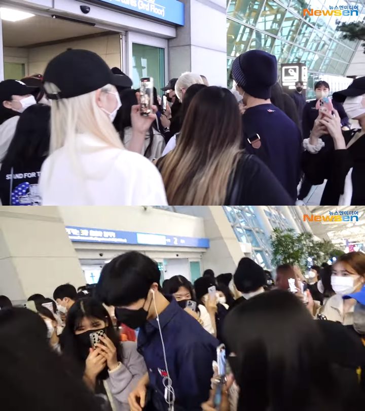 Fans berkerumun di sekitar CIX kala di bandara