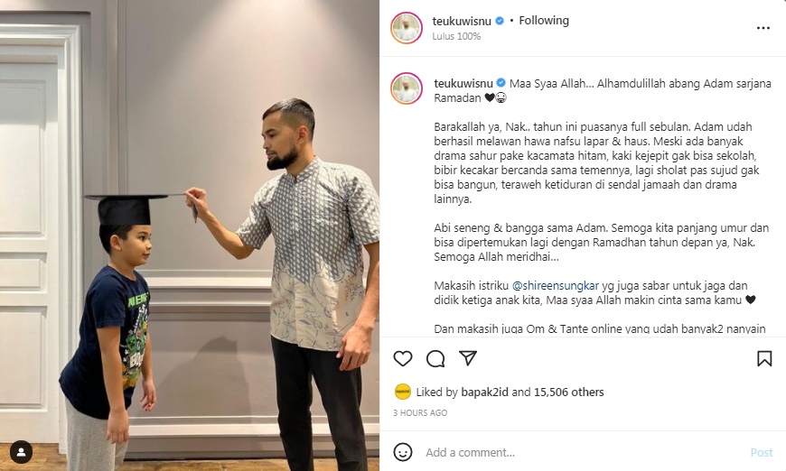 Teuku Wisnu Lantik Putra Sulung Jadi \'Sarjana\' di Hari Lebaran Atas Pencapaian Ini