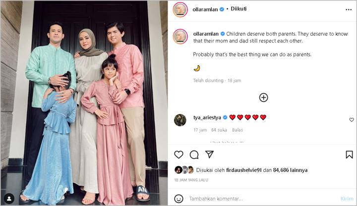Olla Ramlan Singgung Soal Peran Sebagai Orangtua Hingga Hak Anak-anak di Foto Lebaran Keluarga