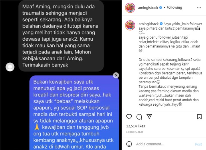 Aming Tanggapi Kritik Soal Pamer Belahan Dada Palsu Berdampak ke Anak-Anak: Bukan Dinas Sosial