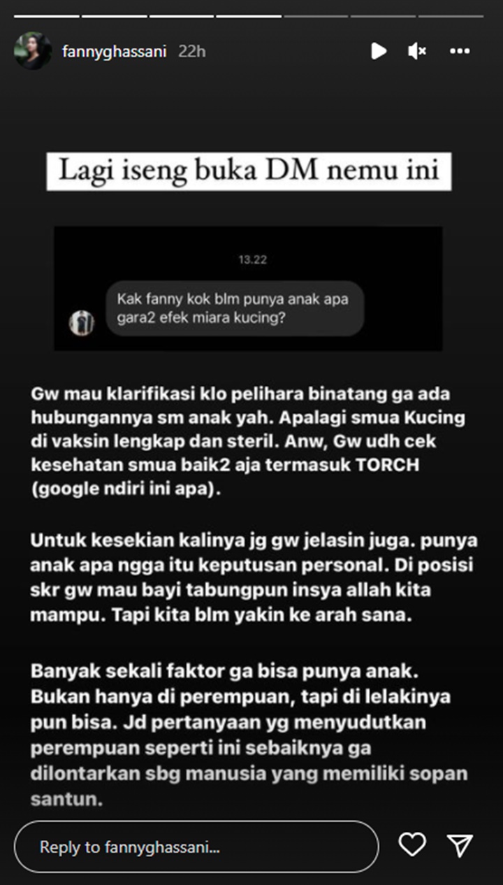 5 Tahun Menikah, Fanny Ghassani Geram Disebut Tak Kunjung Punya Anak Gegara Pelihara Kucing