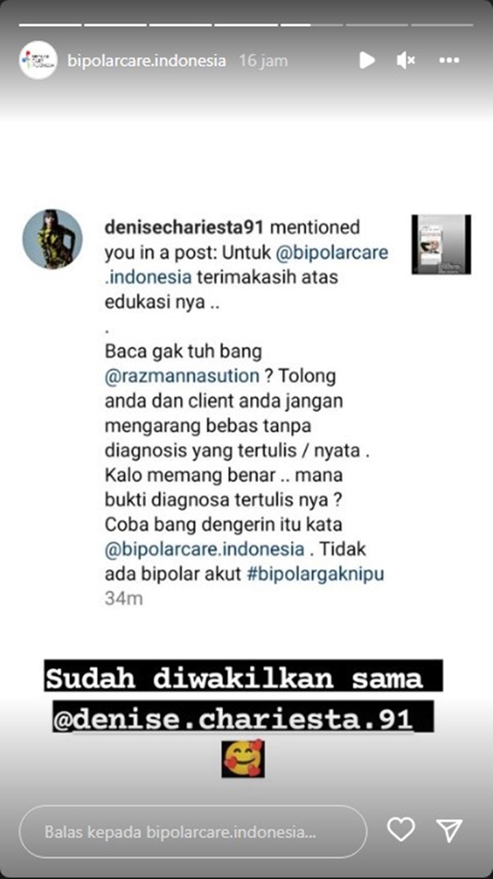 Komunitas Ini Tanggapi Medina Zein Dikabarkan Idap Bipolar Akut, Denise Chariesta Turun Tangan