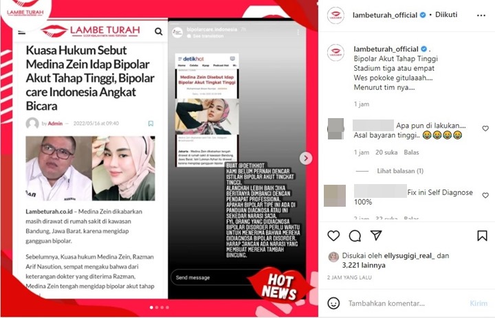 Komunitas Ini Tanggapi Medina Zein Dikabarkan Idap Bipolar Akut, Denise Chariesta Turun Tangan