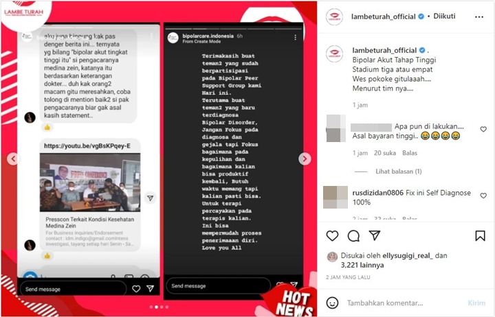 Komunitas Ini Tanggapi Medina Zein Dikabarkan Idap Bipolar Akut, Denise Chariesta Turun Tangan