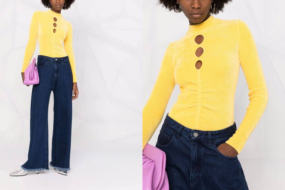Model pakaian asli dari MSGM cut-out chenille long-sleeve top