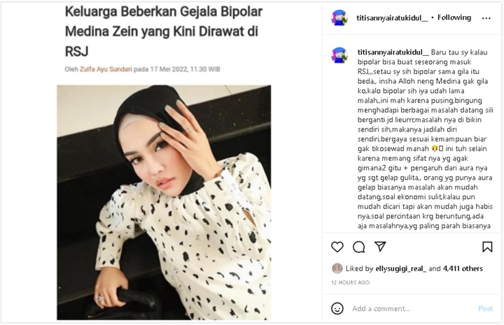 Peramal Titisan Nyai Kidul Sebut Medina Zein Tak Gila