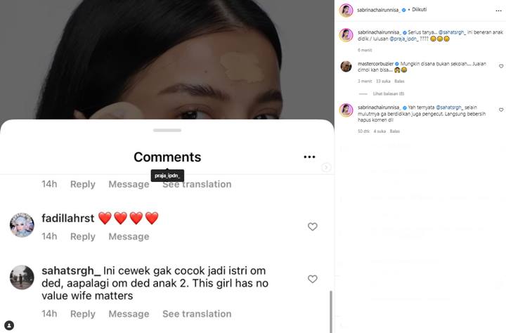 Sabrina Chairunnisa Balas Menohok Usai Disebut Tak Pantas Jadi Istrinya Deddy Corbuzier