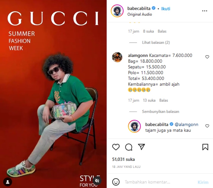 Babe Cabita Dimodali Juragan 99 Lakukan Gucci Model Challenge, Habis Puluhan Juta