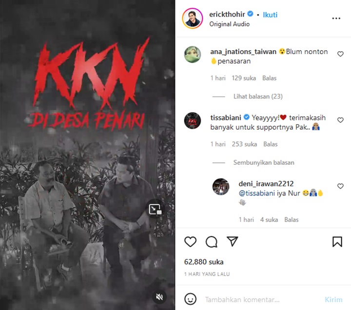 Tissa Biani Komentari Polemik Erick Thohir Ulik Kisah Asli \'KKN di Desa Penari\', Keberatan?