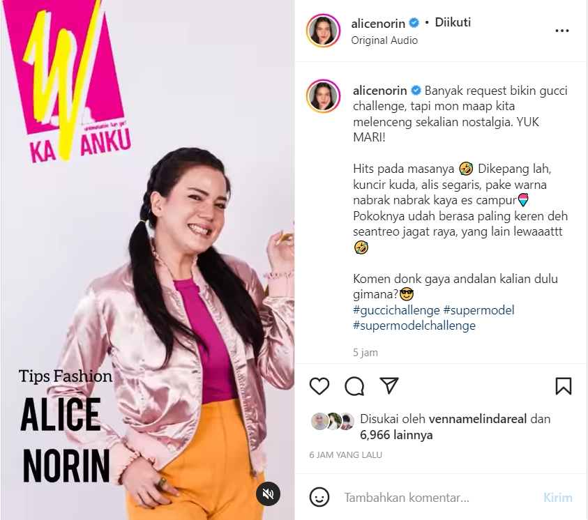 Artis Lain Sibuk \'Gucci Challenge\', Alice Norin Justru \'Melenceng\' Bikin Netizen Nostalgia: Hits!