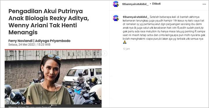 Rezky Aditya Masih Bungkam Usai Dinyatakan Ayah Biologis Putri Wenny Ariani, Diramal Begini