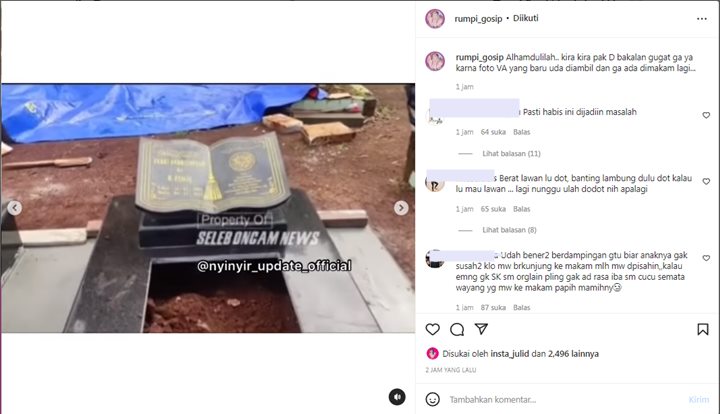 Usai Dipasang Marmer, Makam Vanessa Angel dan Suami Akan Ditanami Bunga Anggrek