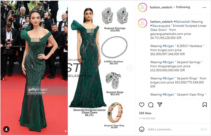 aline Shah Rogoh Kocek Rp 2,4 Miliar untuk Penampilan di Cannes Film Festival