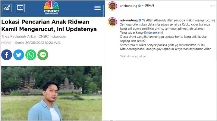 Arie Untung Bahas Update Pencarian Anak Ridwal Kamil Hingga Panjatkan Doa, Sentil Pedas Para Peramal